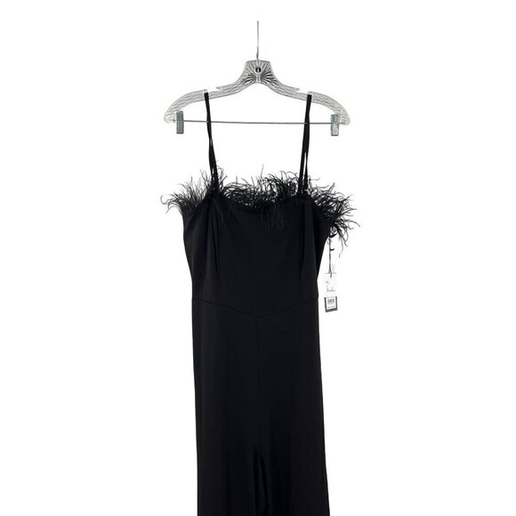 Nicole Miller Black Ostrich Feather Trim Jumpsuit Size 12 - Picture 7 of 14
